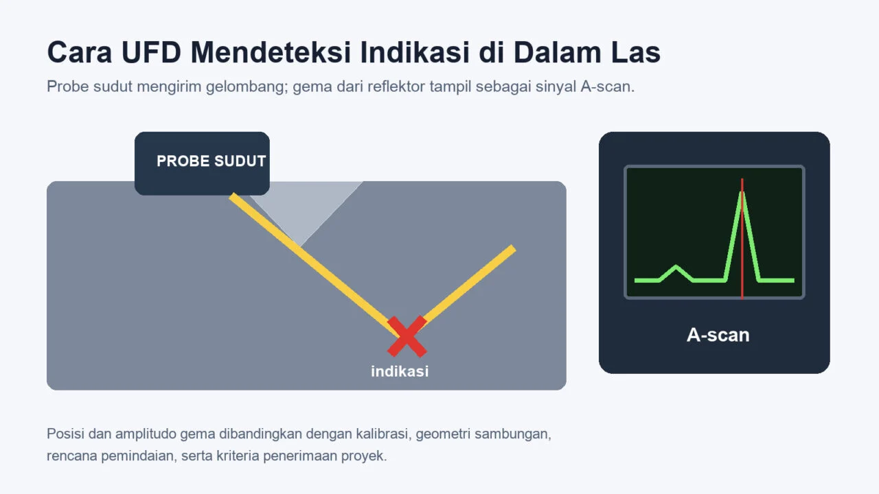 Diagram gelombang UFD dan indikasi pada sambungan las baja